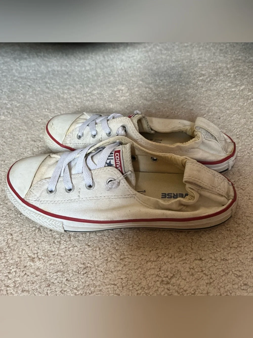 Converse Kids Low-Top White Canvas Sneakers with Red Trim